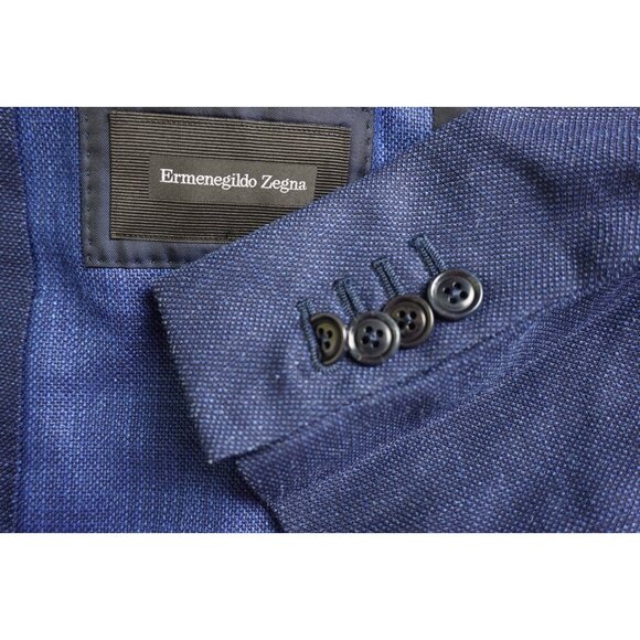 Ermenegildo Zegna Zero Weight Silk Linen Wool Blue Woven Sport Coat Jacket 48R